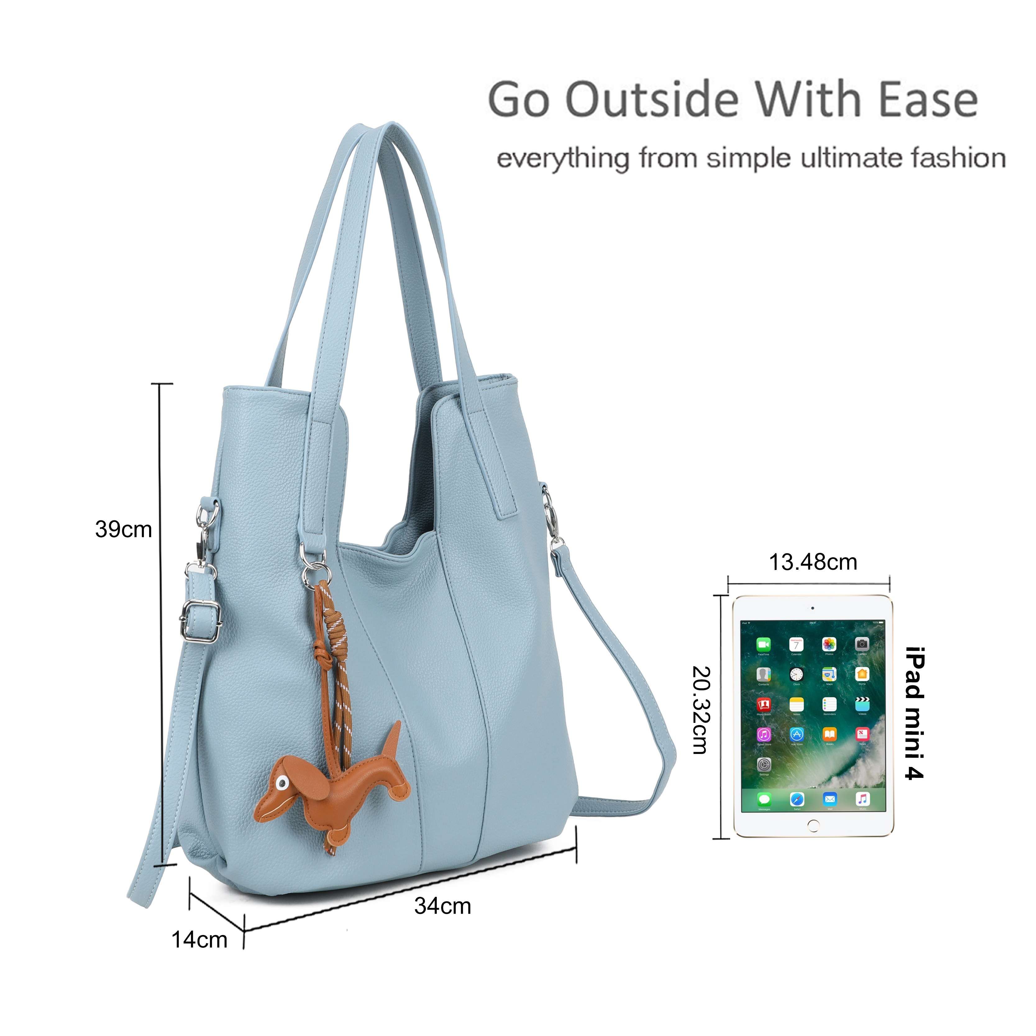 Kitise Large Pebbled Faux Leather Tote Bag with Dog Charm