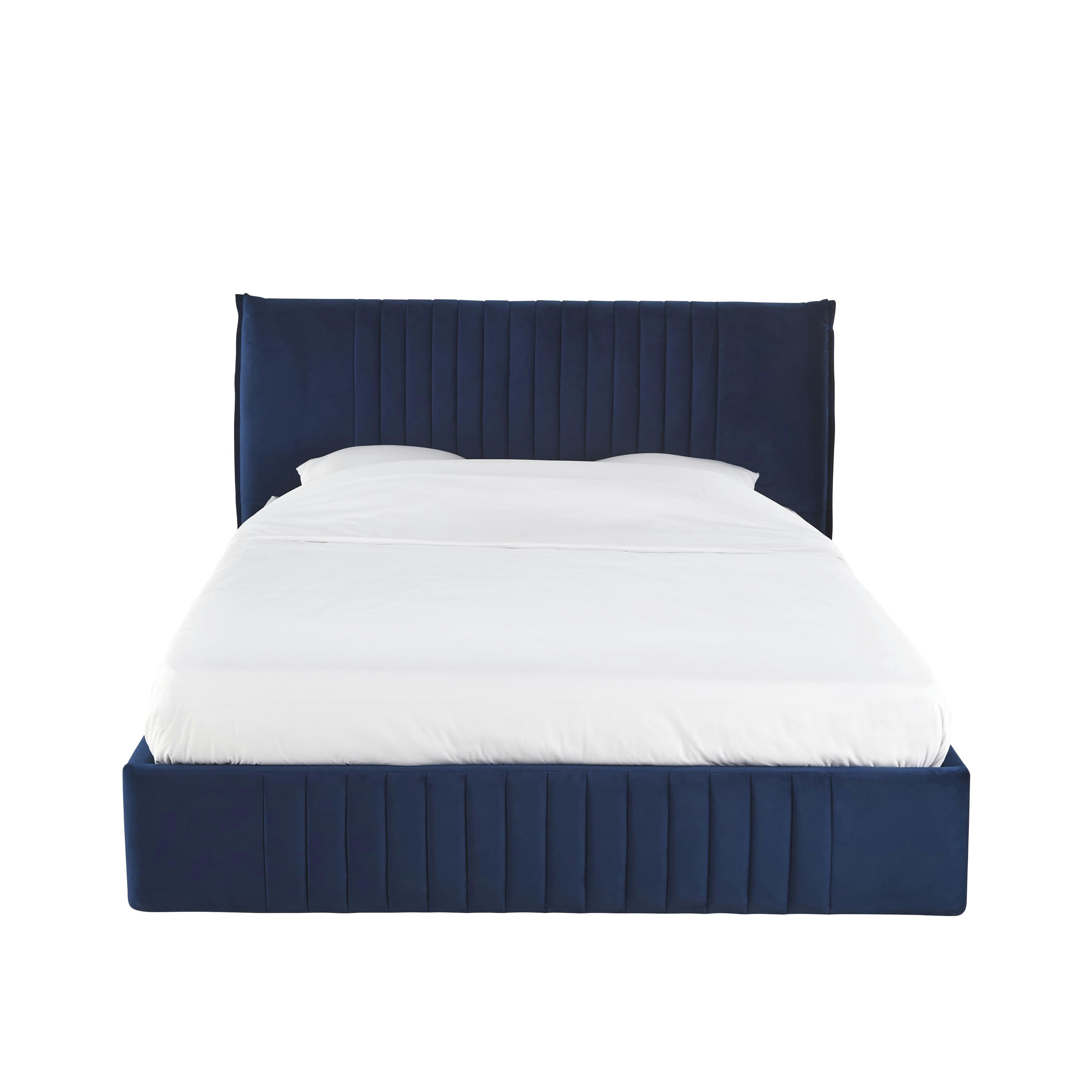 Amazz - Lit coffre 160 avec sommier à lattes en velours bleu