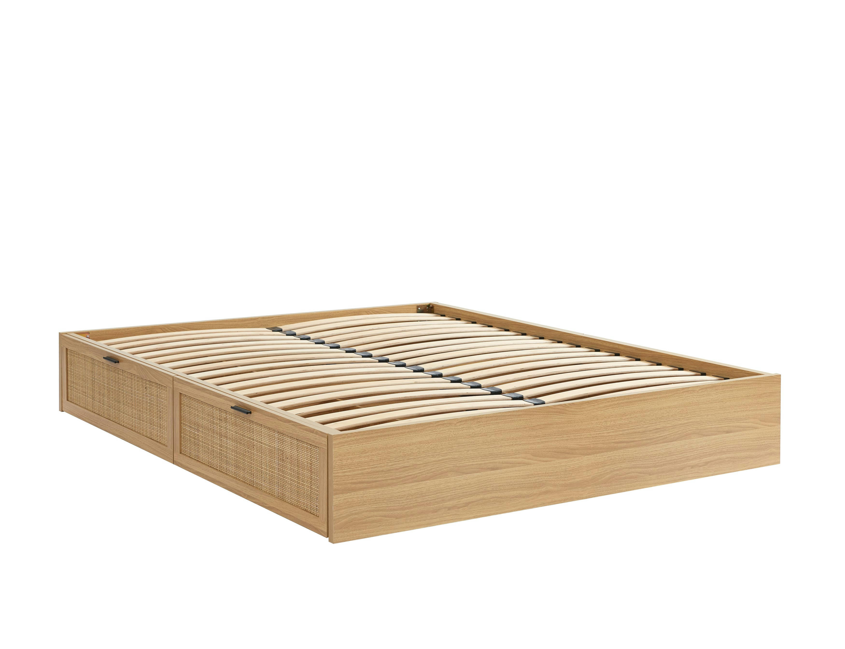 AMANA - Cadre de lit à tiroirs  cannage rotin 160x200 sommier inclus