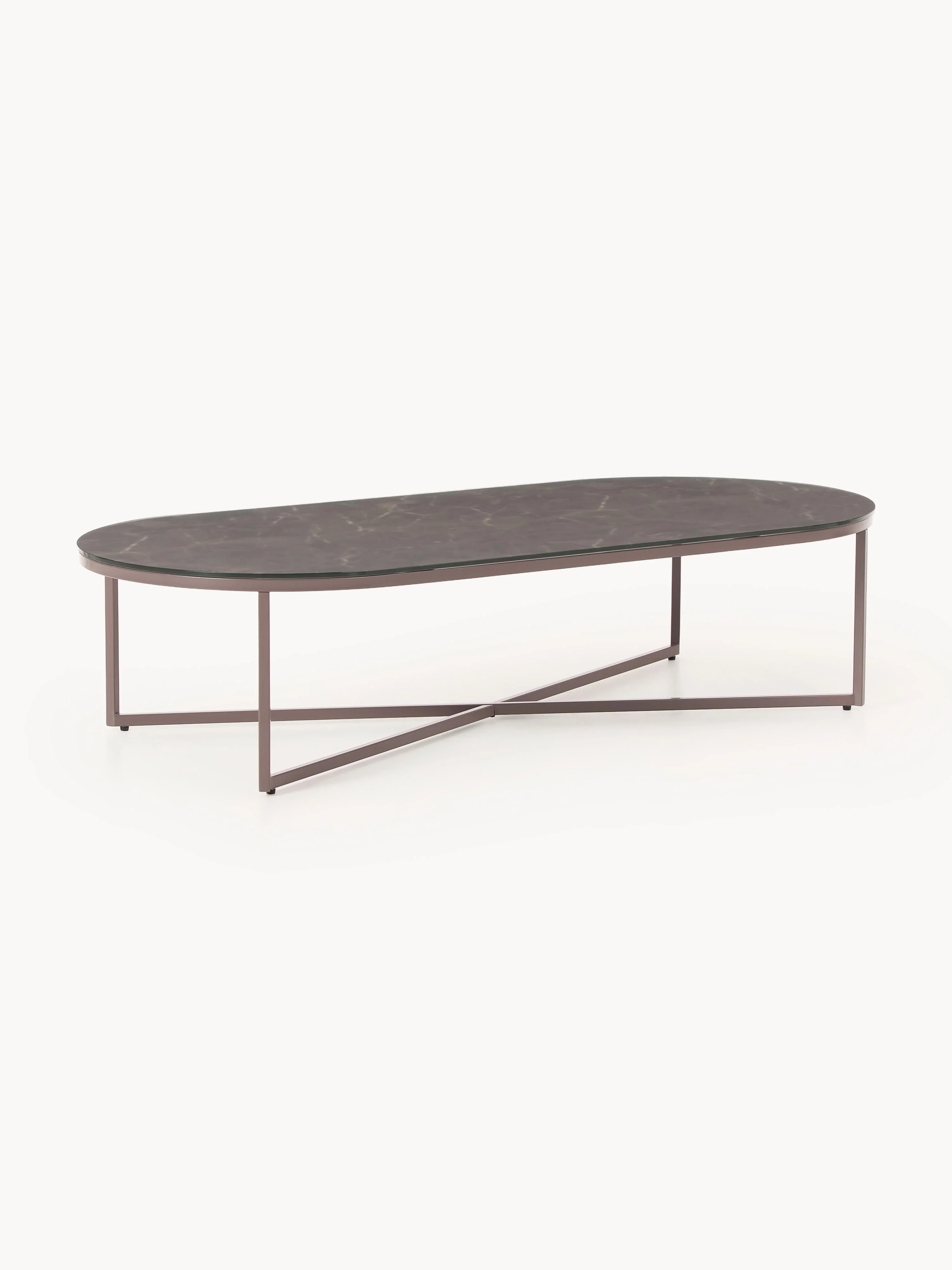 Ovaler Couchtisch Antigua mit Glasplatte in Marmor-Optik