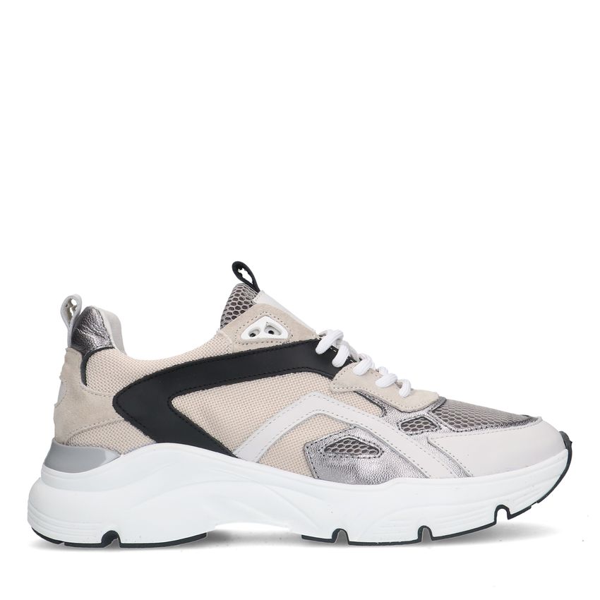 Manfield Witte leren sneakers met mesh details