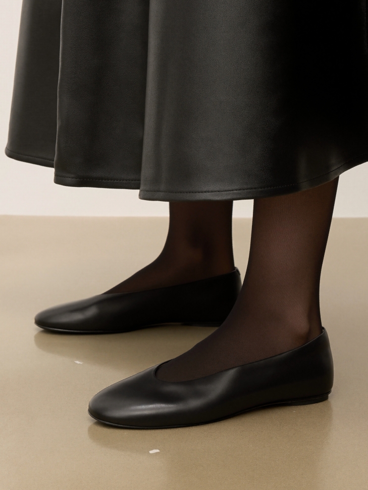 Black soft leather ballerinas