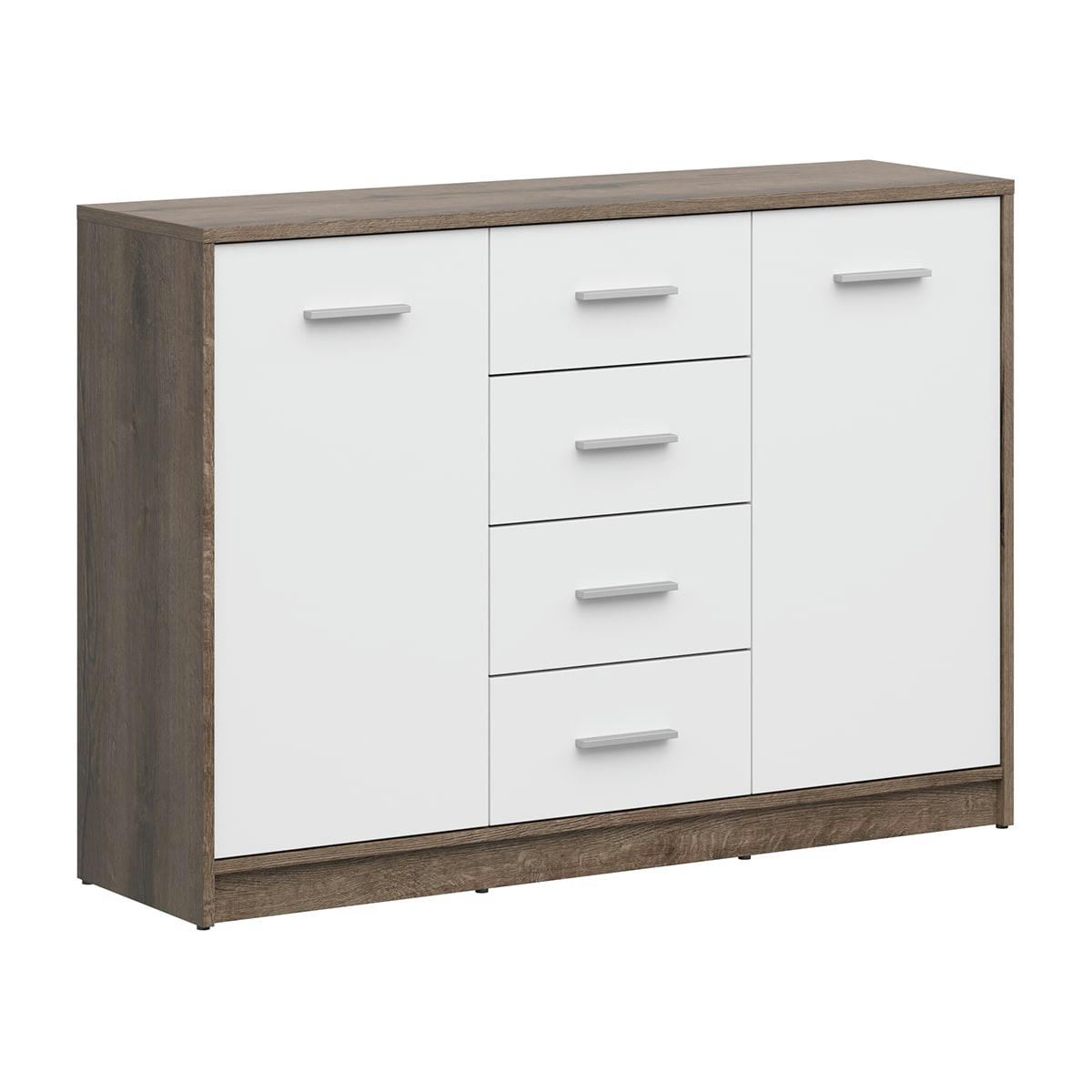 - Buffet 2 portes 4 tiroirs stratifiés naturel foncé et blanc