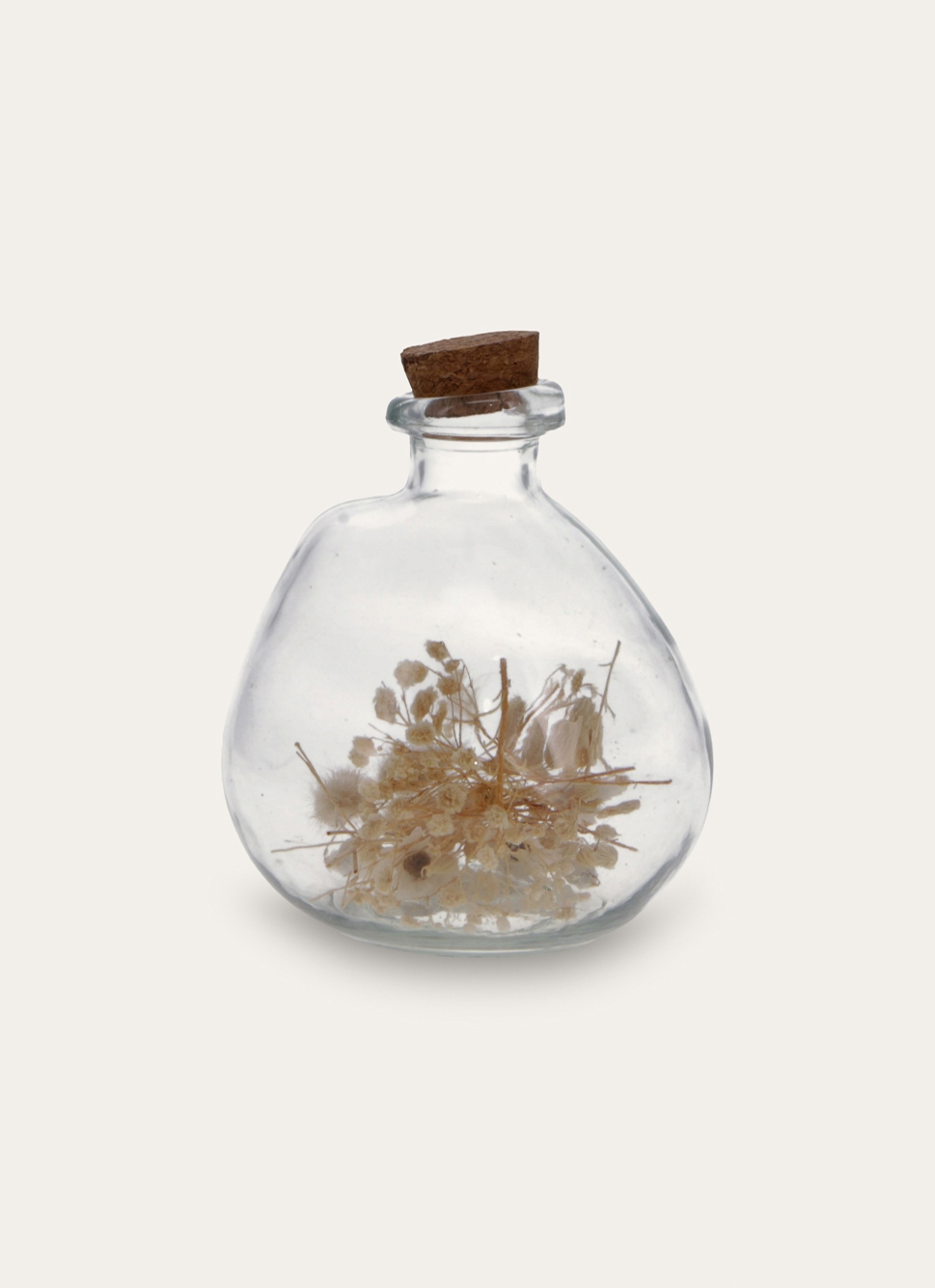 GRANDE BOUTEILLE EN VERRE AVEC FLEURS SÉCHÉES TRANSPARENT