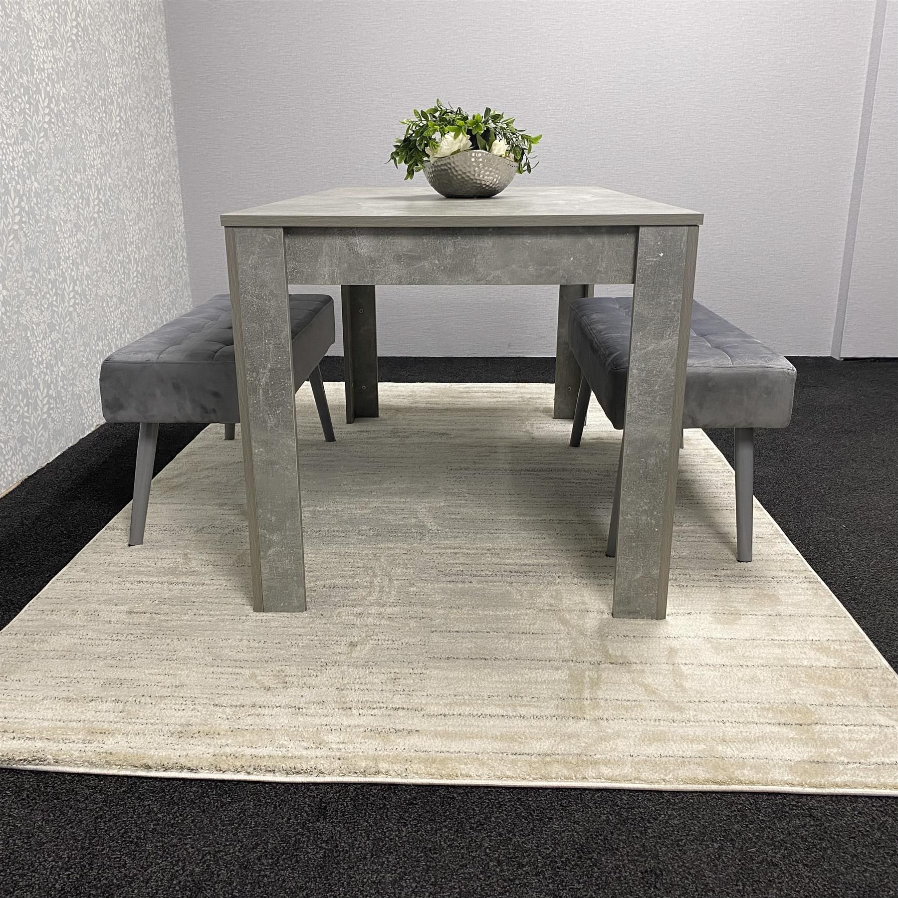 KOSY KOALA Stone Grey Effect Wood Dining Table Set with 2 Grey Velvet Benches Stylish Dining Room Furniture