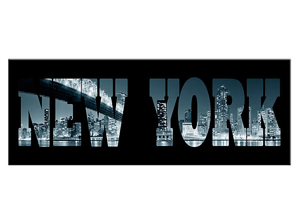 DECLINA, Tableau toile imprimée, Tableau décoratif lettrage New York, 100x35 cm