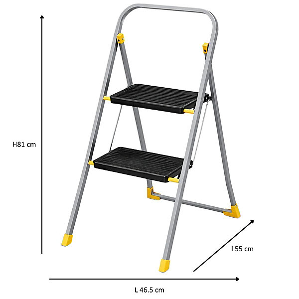 Escabeau 2 marches Charge 150kg Marche-pied Pliable Pieds anti-dérapants Bricolage Maison Chantier INTEC
