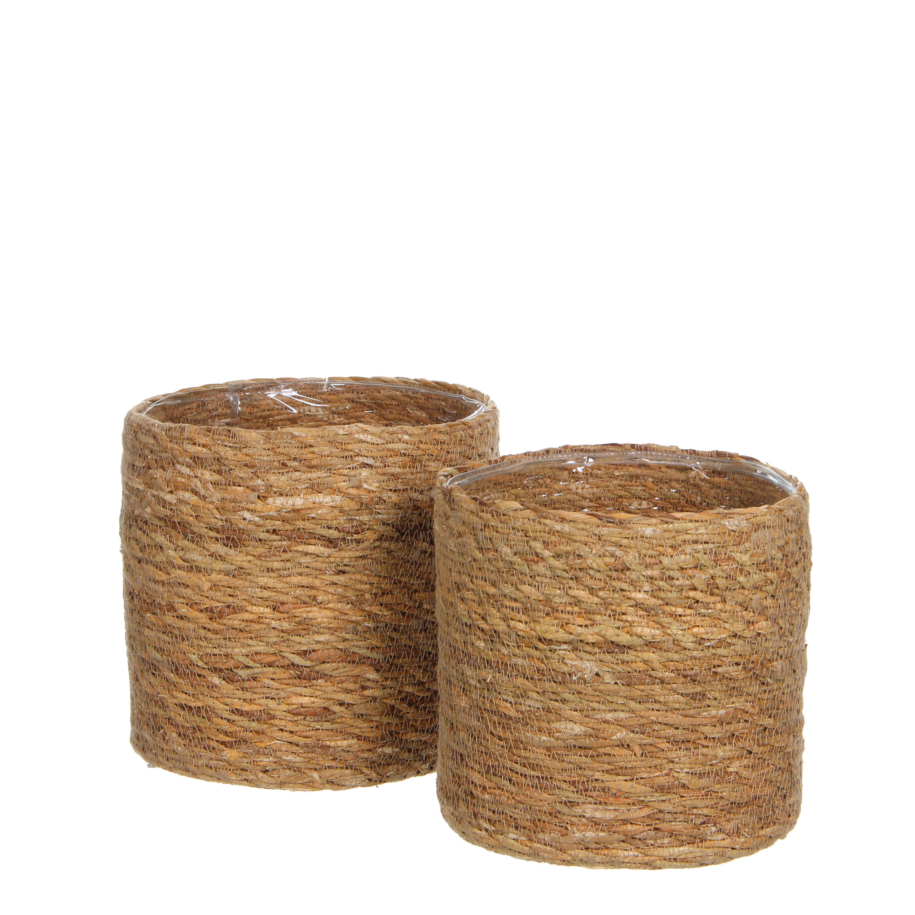 Mica Decorations Atlantic Plantenmand - Set van 2 - H20 x Ø20 cm - Zeegras - Lichtbruin