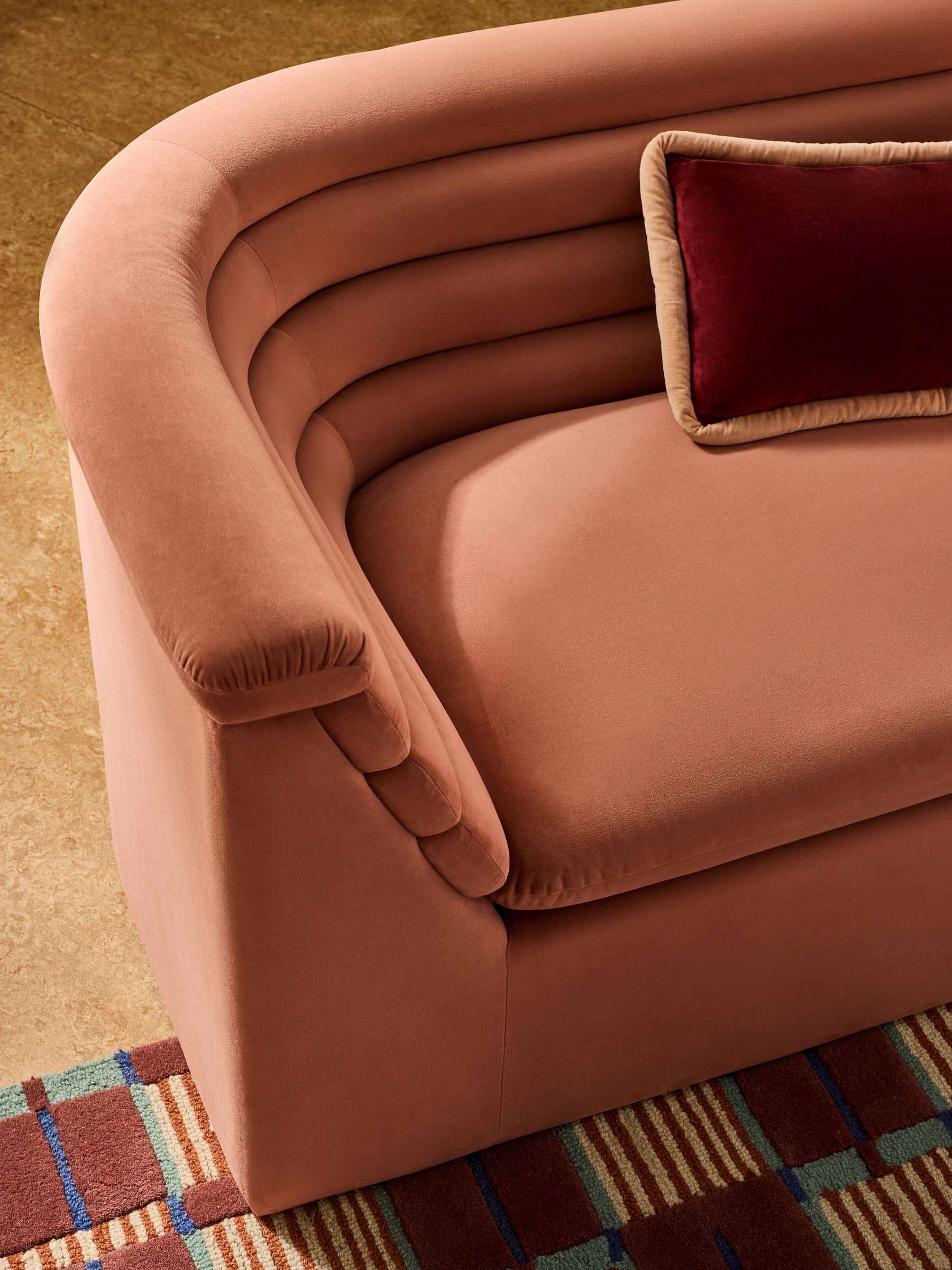 Fawn Truffle Natural Velvet Lineari 2 Seater Sofa