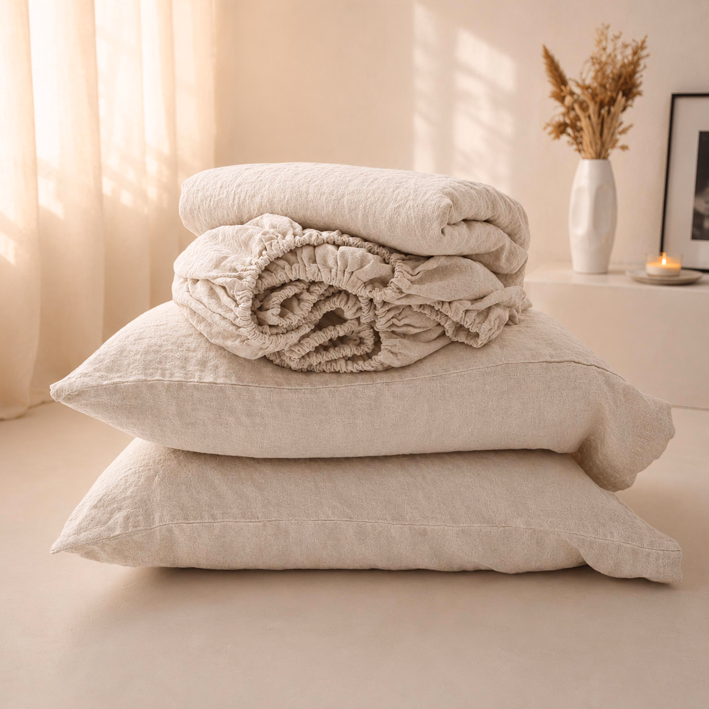 Organic Linen Bedding Set, OEKO TEX Certified Flax Linen Duvet Cover with Sheet and Pillowcases