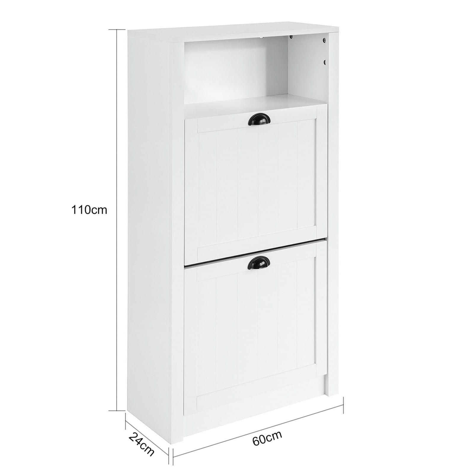 - Meuble à chaussures effet bois blanc avec 2 abattants