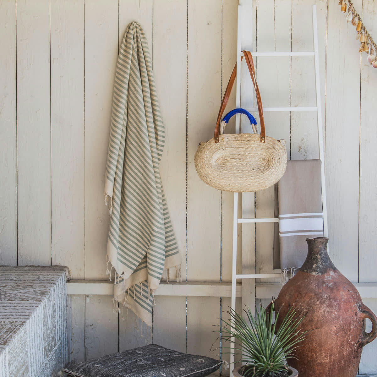 HOSSEGOR - Fouta coton  100x200 vert d'eau