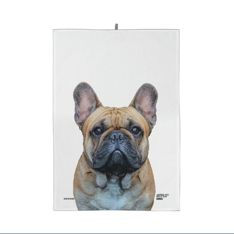 - Torchon de cuisine chien bouledogue blanc 100% coton