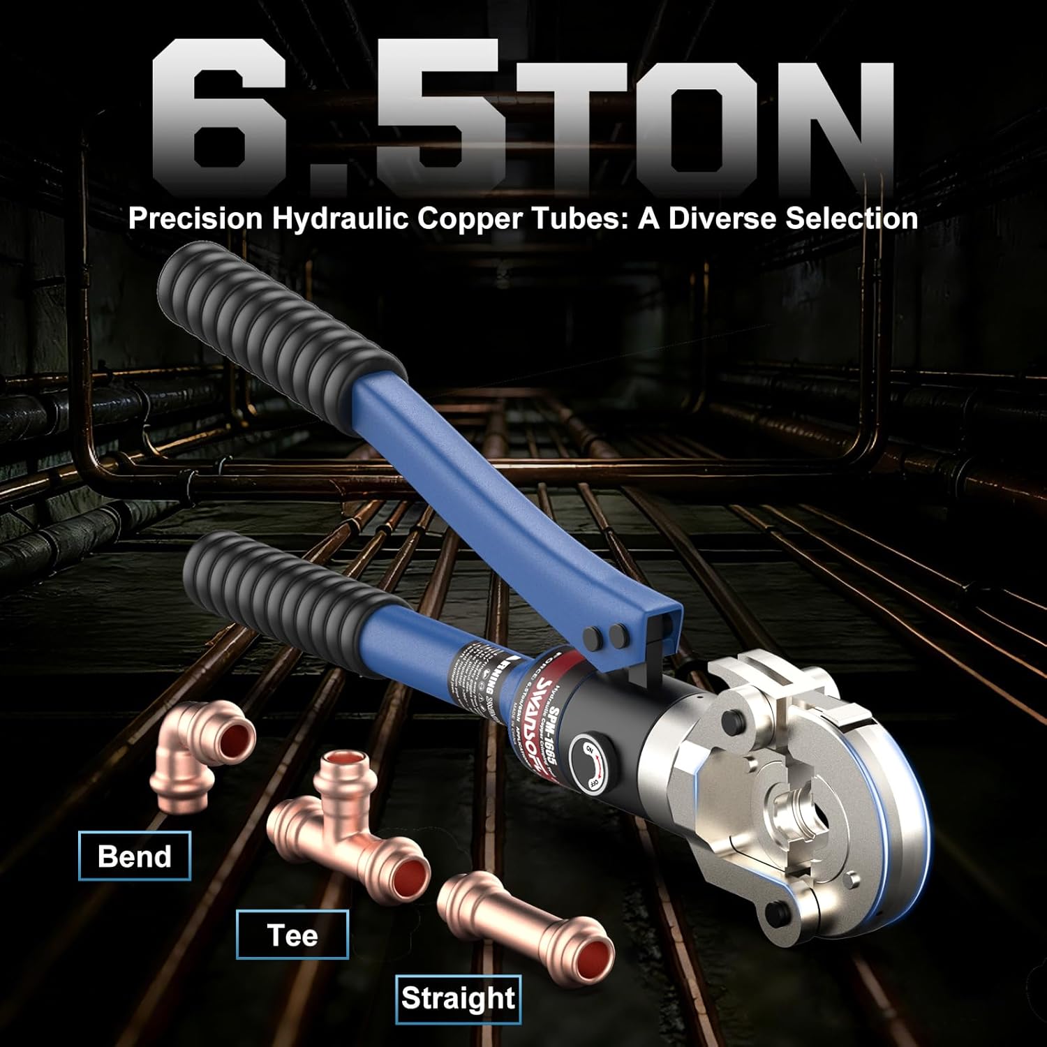 SWANSOFT Hydraulic Copper Pipe Crimping Tool with Interchangeable 1/2, 3/4, 1 Dies – Compact Pro Press Tool for Copper Tube Tight Spaces and Tee Fittings