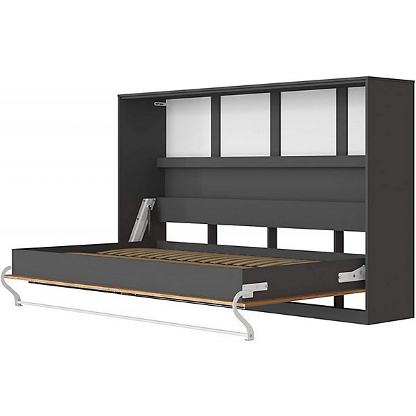 Armoire Lit escamotable 120x200cm Supérieur Horizontal Lit Mural Anthracite-Chêne sauvage