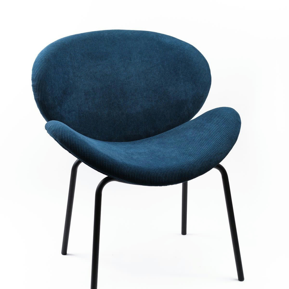 COZY - Fauteuil arrondi en velours côtelé bleu et métal
