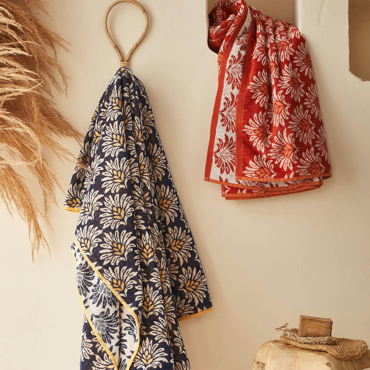 MAYA - Drap de plage en jacquard de coton orange 100x180