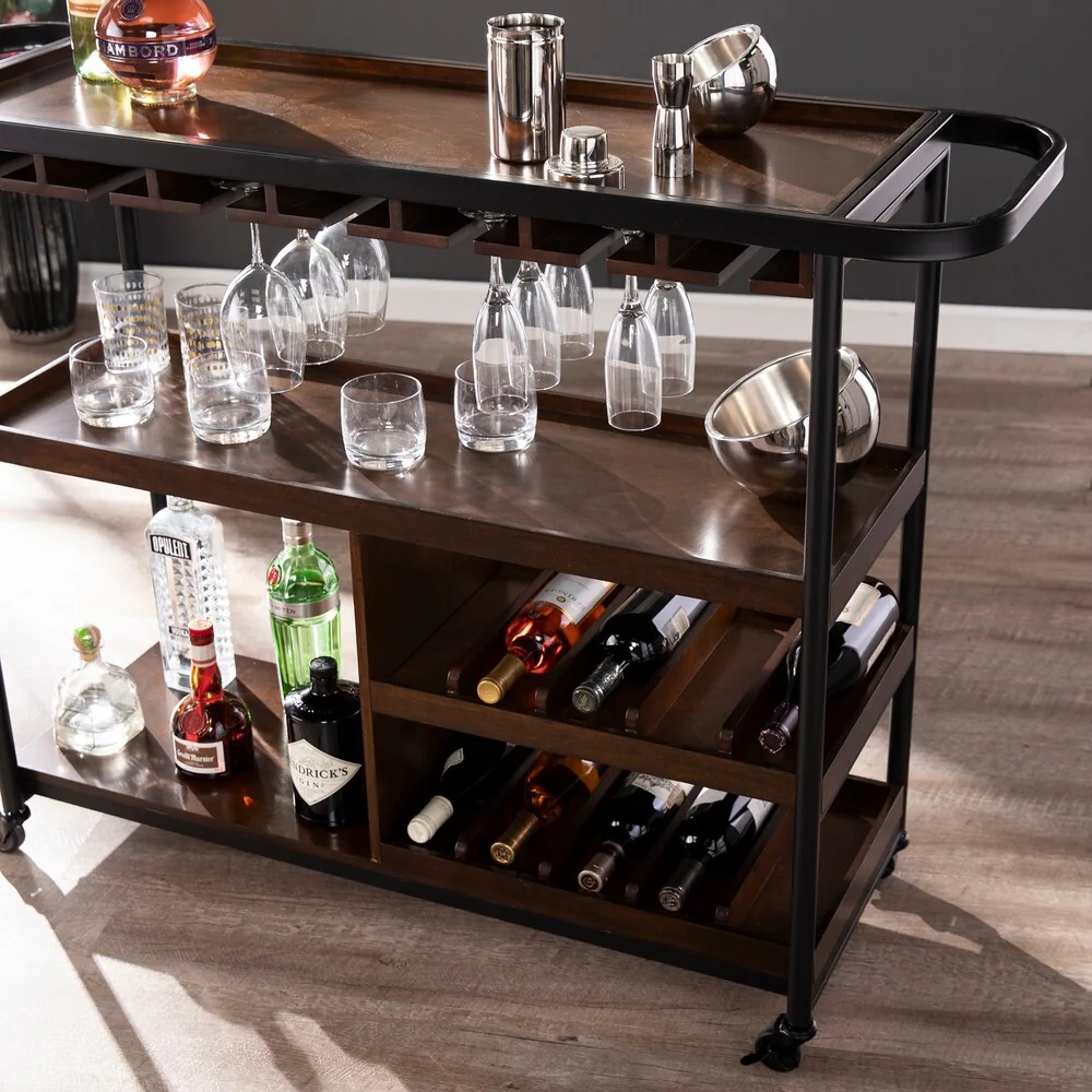 SEI Furniture Tianna Rolling Bar Cart with Wine Rack