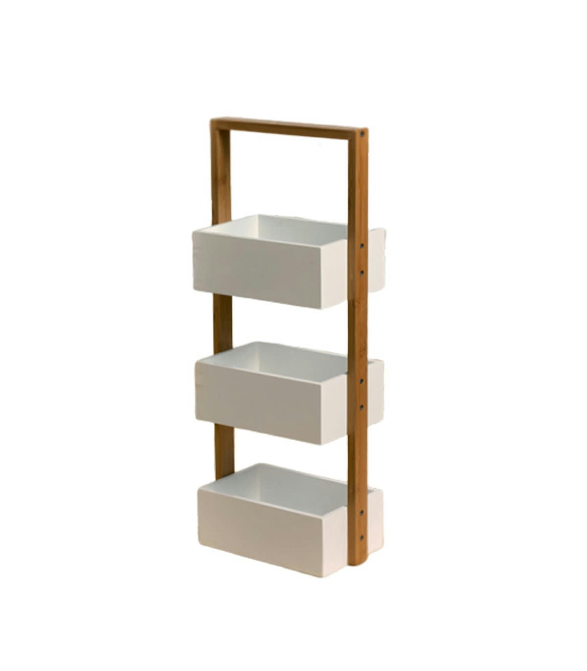 - Etagère droite bambou 3 bacs de rangement - Blanc