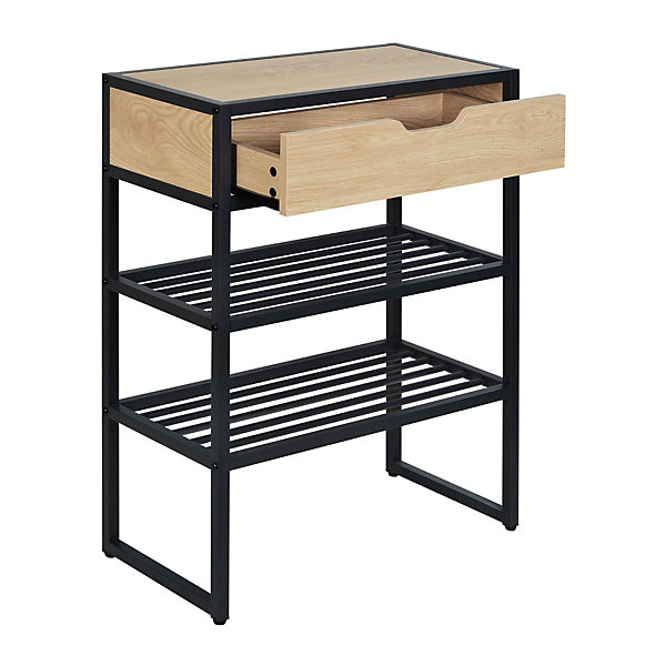 Meuble rangement chaussures en métal noir et bois 2 étagères et tiroir Homesight Wilko