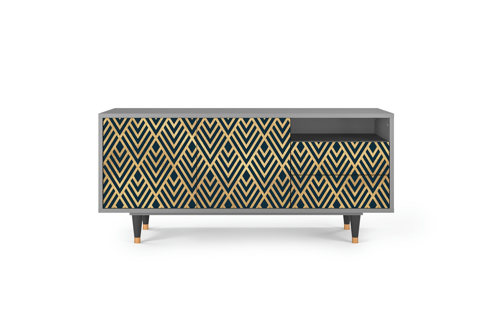 EGYPT TRIANGLES - Meuble TV  bleu 2 tiroirs et 2 portes L 125 cm