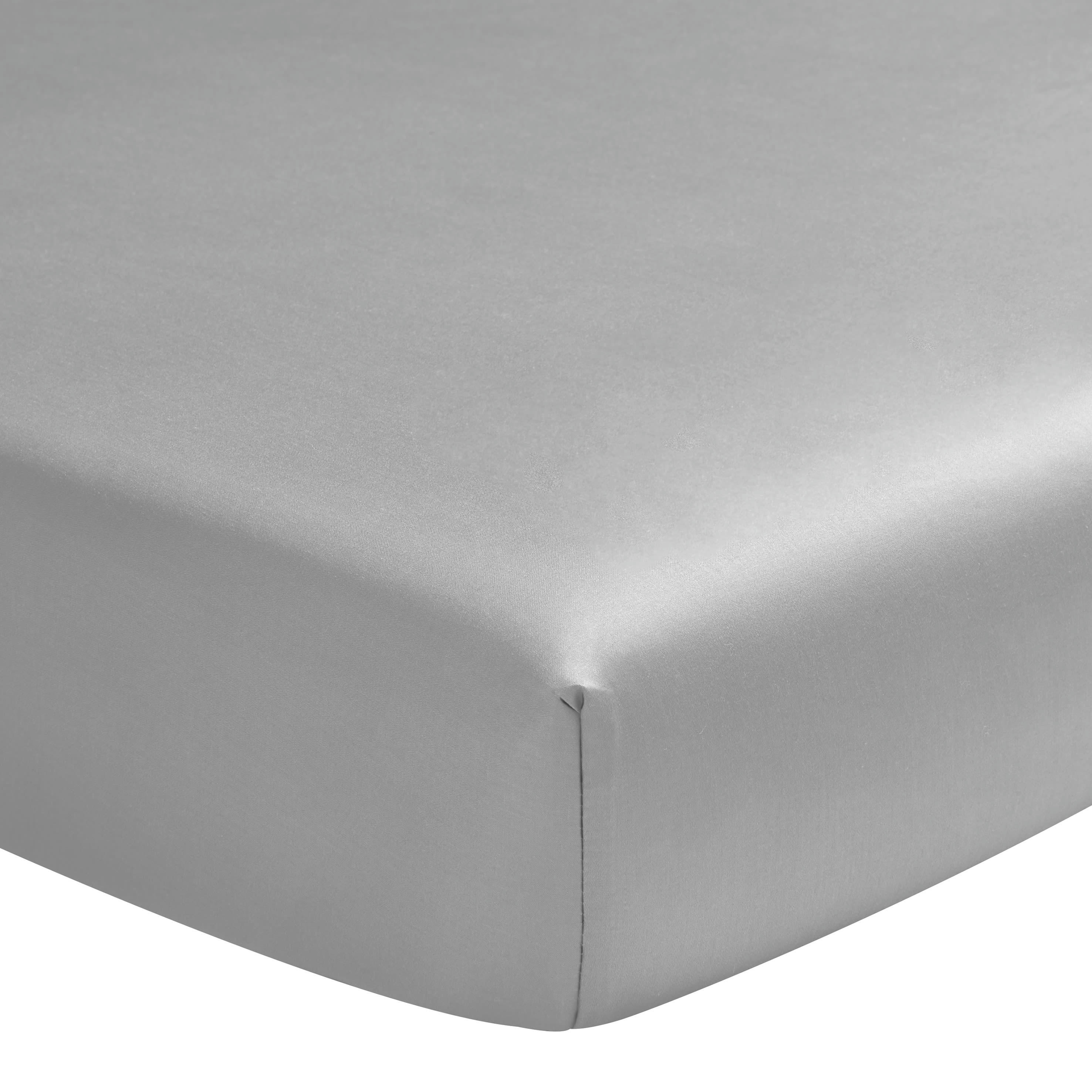 TEO - Drap housse en satin de coton gris argent 200x200