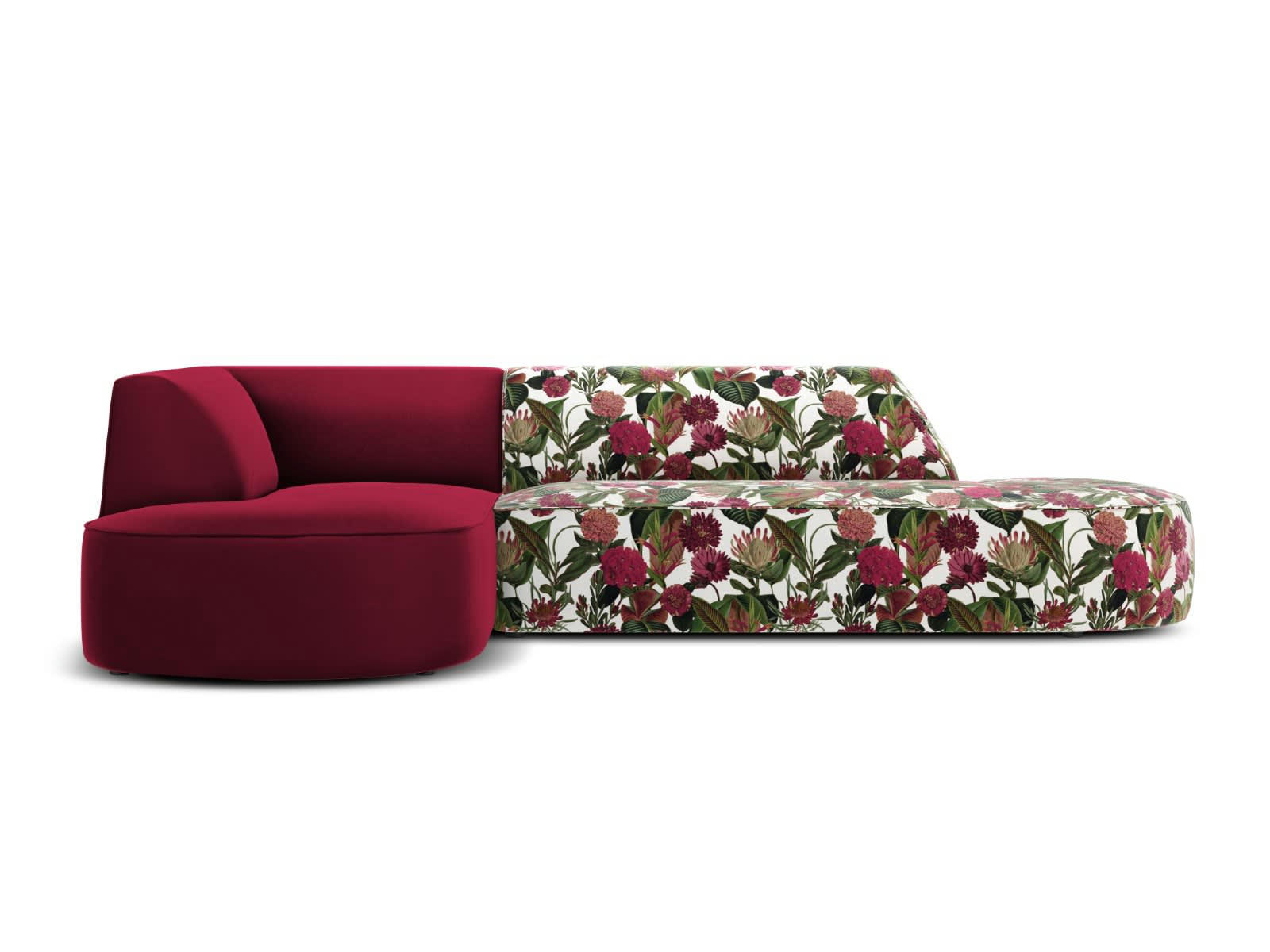 CHARLES - Canapé D'Angle Gauche 4 places en Velours Motif de Rose de Jardin