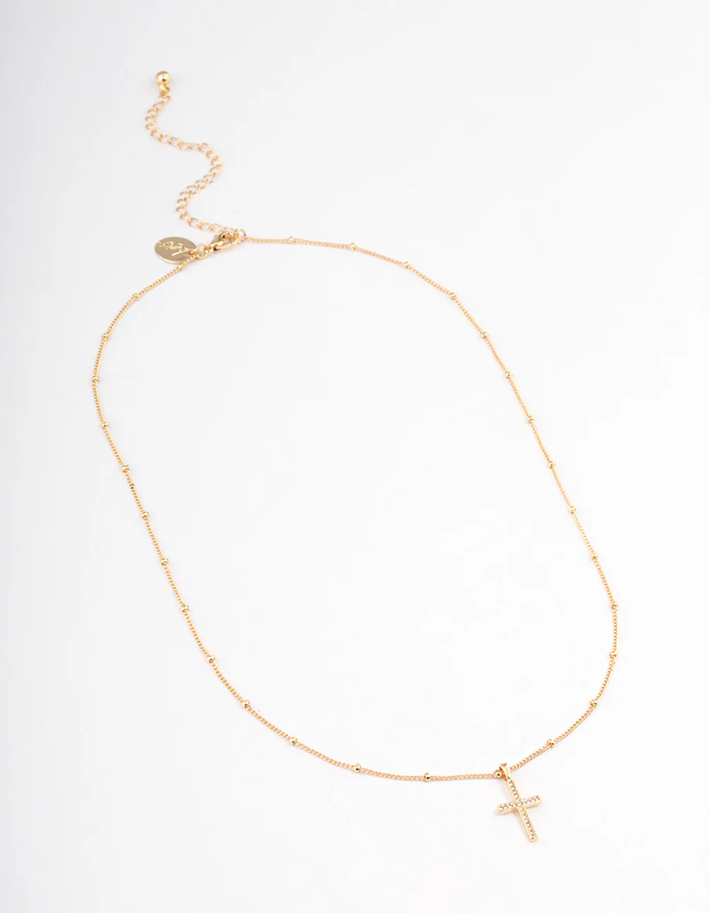 Gold Plated Brass Cubic Zirconia Paved Cross Necklace