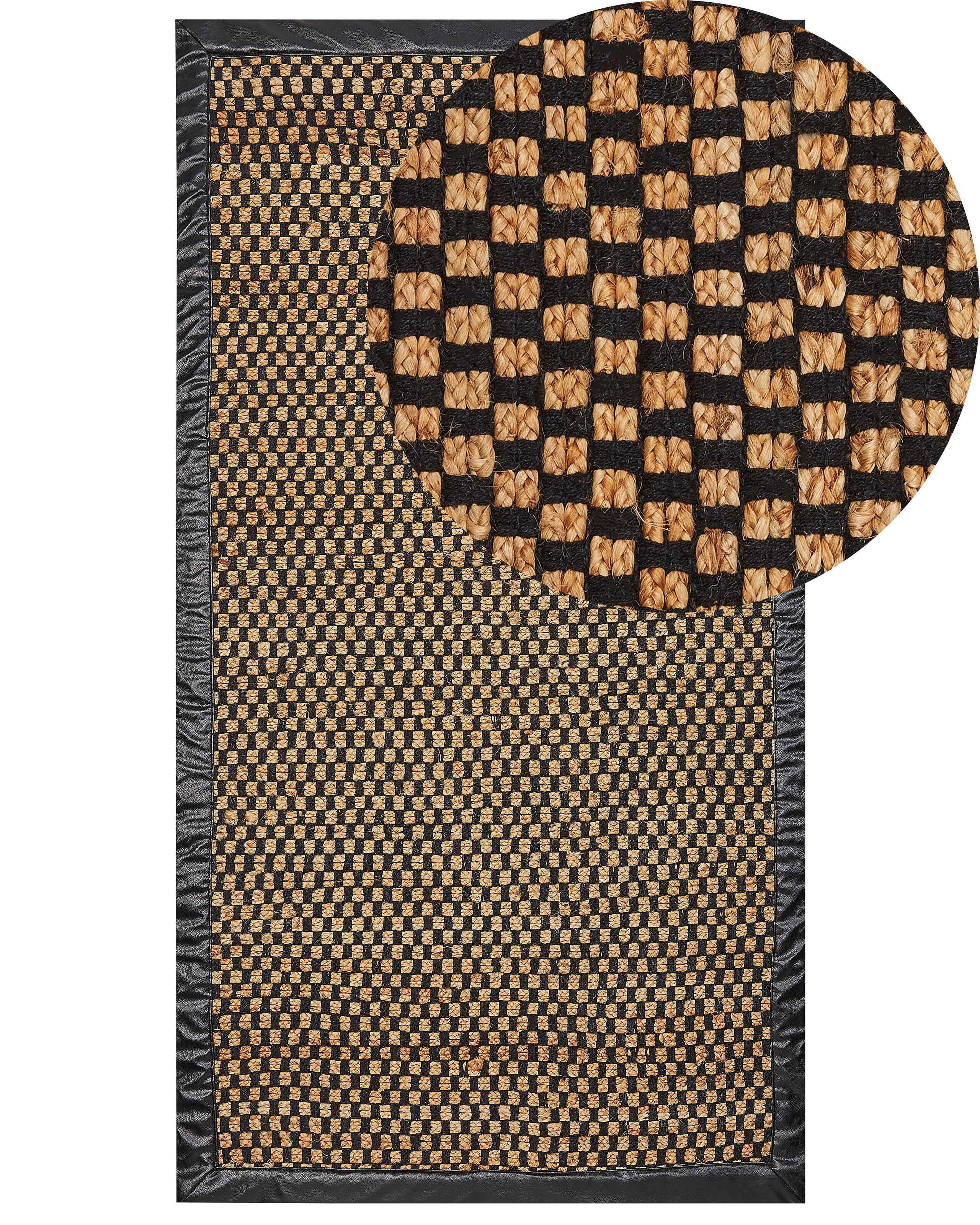 Dywan z juty 80 x 150 cm w kratkę czarno-beżowy