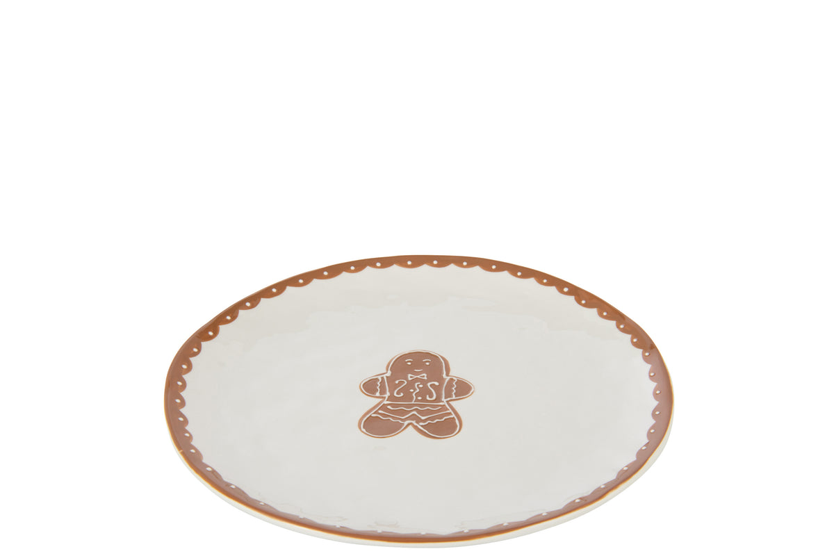 J-Line bord Cookie Rond Dolomiet - keramiek - bruin/wit