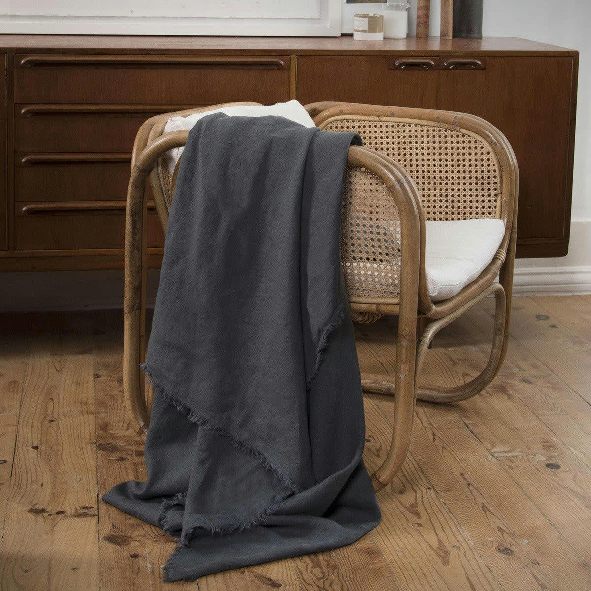 HORTENSE - Jeté de lit grand modèle lin lavé  180x260 gris ardoise