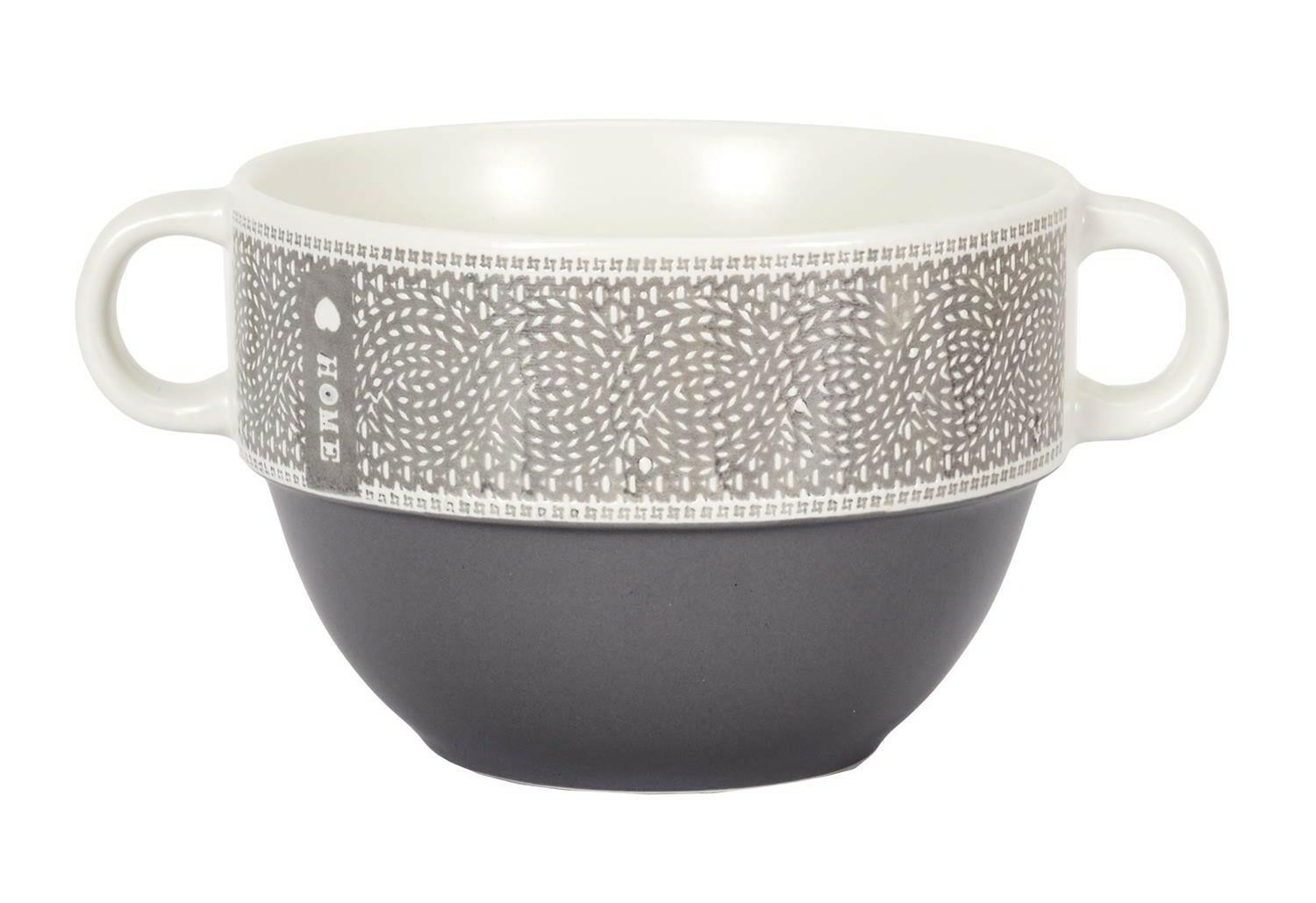 Miska na zupę Home Duo szara 500 ml z uchwytami ceramiczna