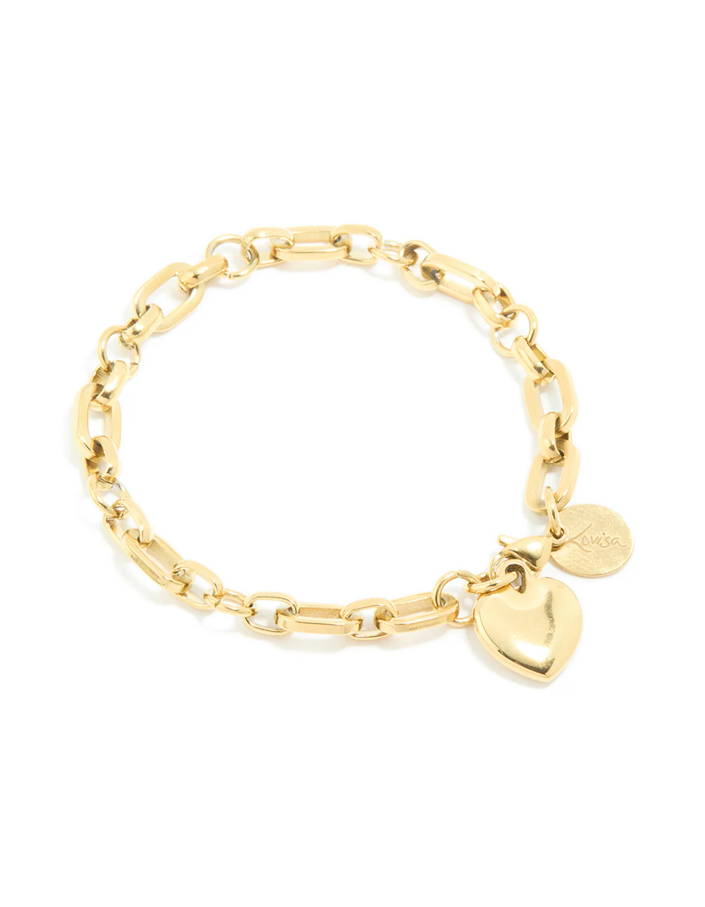 Waterproof Gold Stainless Steel Chunky Heart Link Charm Bracelet