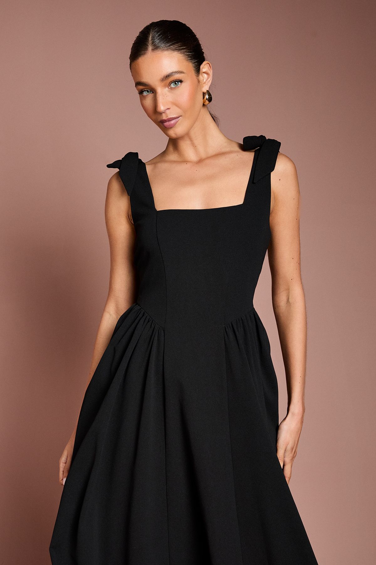 Coast Sleeveless Crepe Midi Dress With Bow Detail Straps
