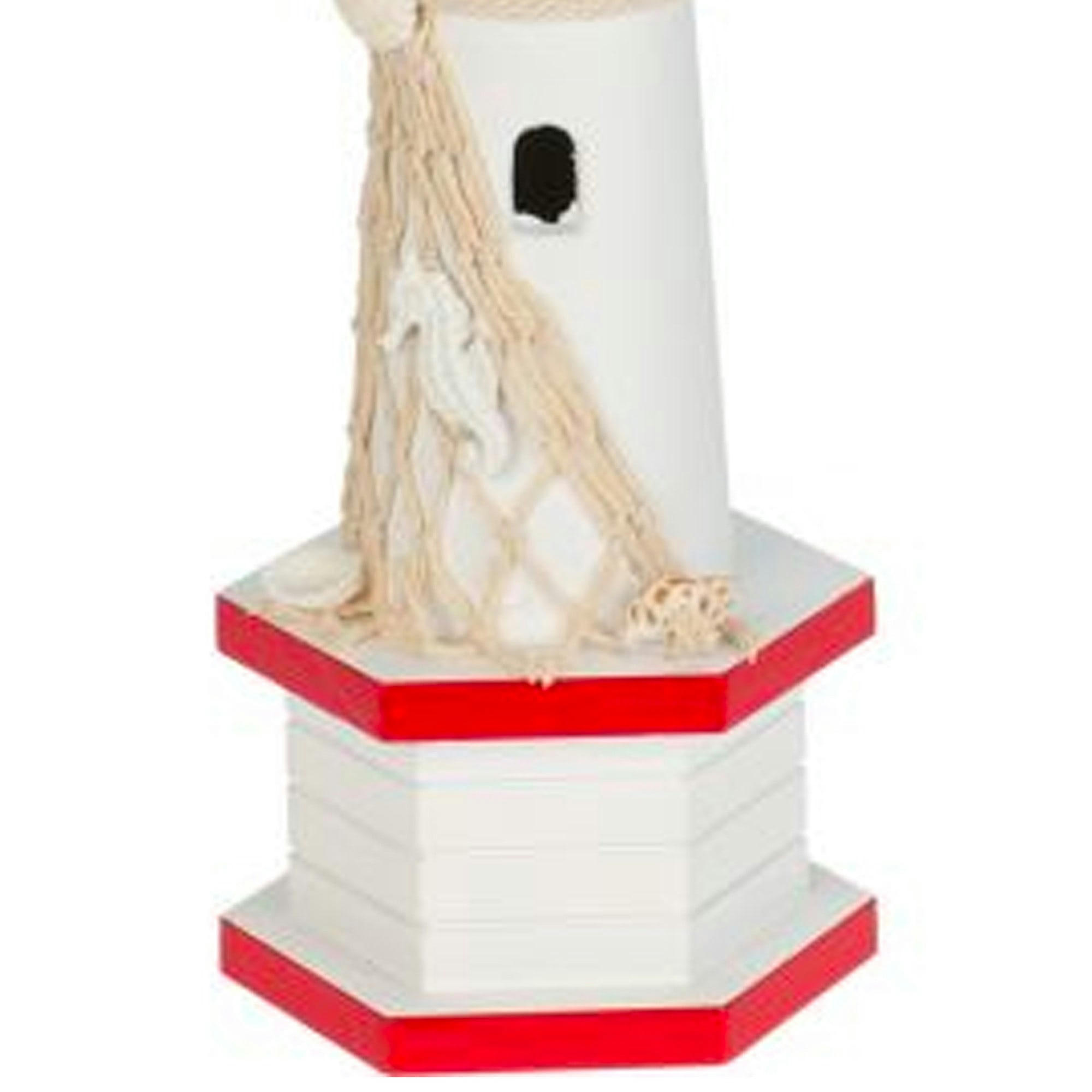- Décoration phare en bois rouge et blanc 9x9x28cm