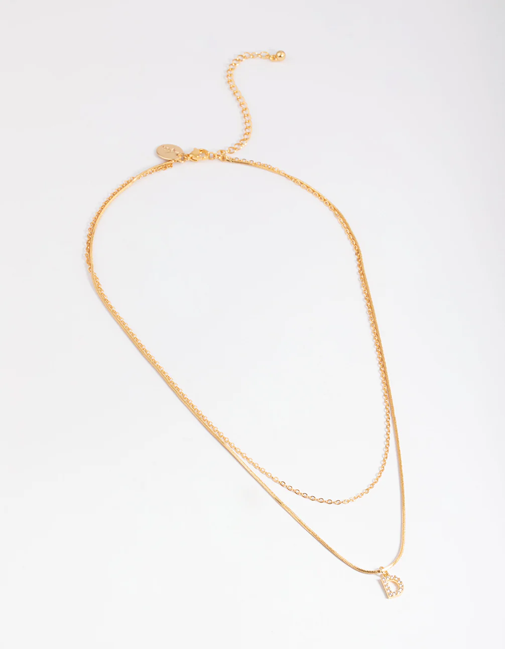 Gold Plated Diamante Letter D Layered  Necklace