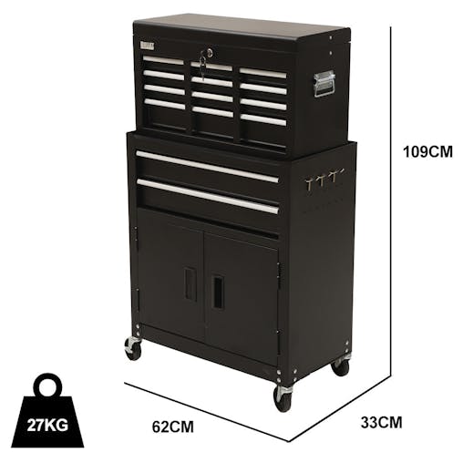 NNEMB 8 Drawer Tool Box Chest Cabinet Storage, with 2-Door Toolbox Garage Organiser Set, Black