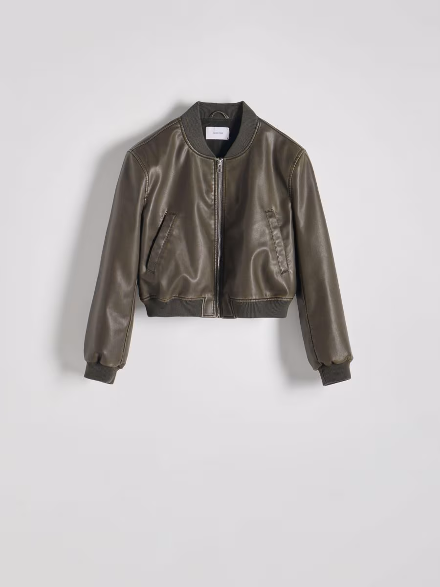 Faux Leather Bomber Jacket