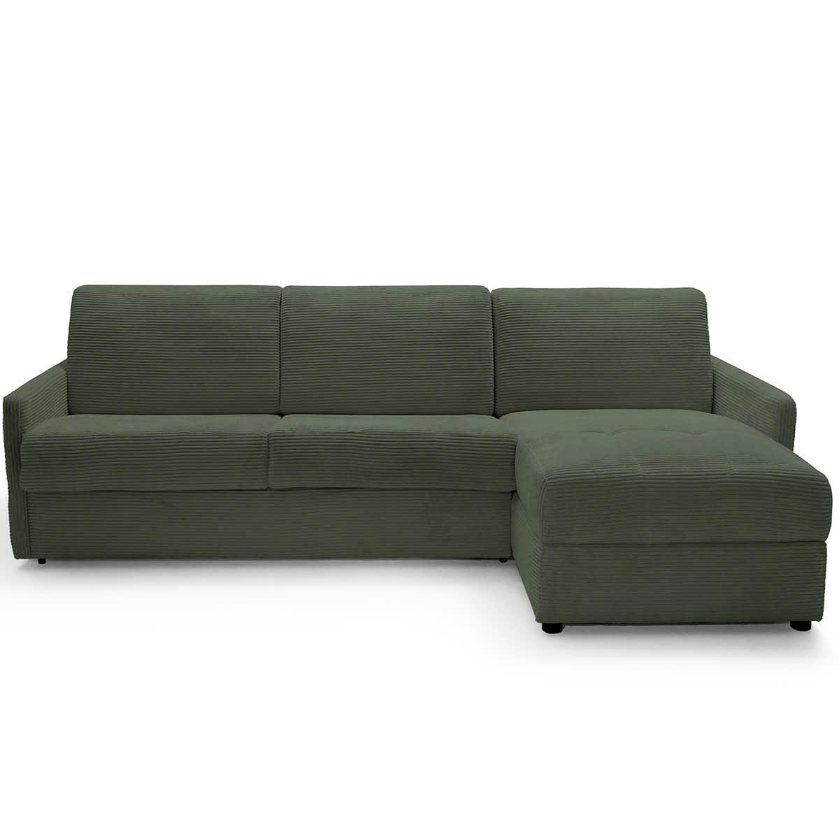 SIENNE - Canapé d'angle réversible convertible 3 places en velours côtelé vert