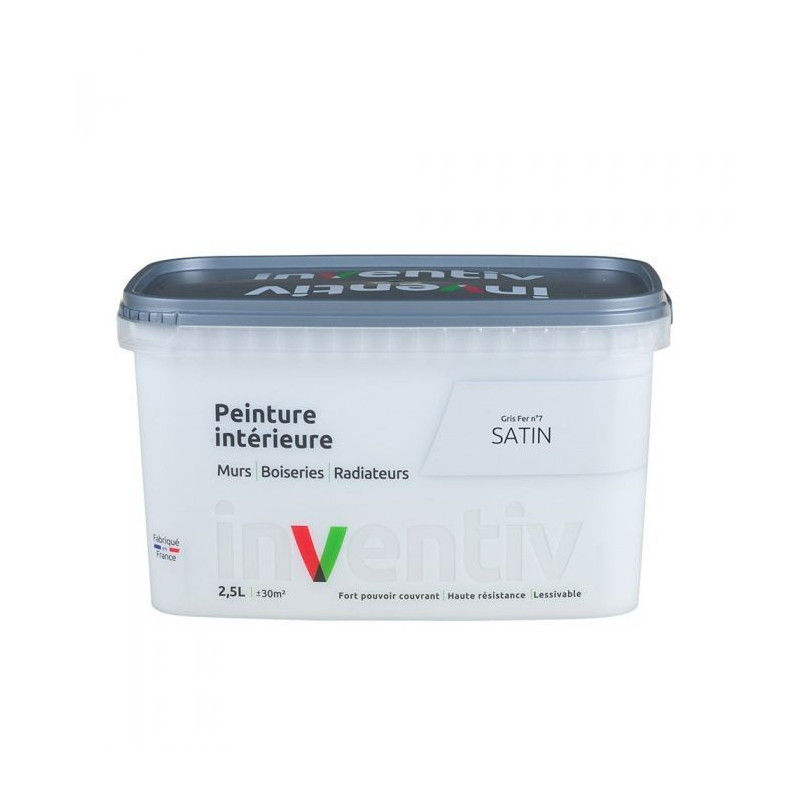 Peinture pour mur boiserie radiateur Gris Fer n°7 satiné 2,5 L INVENTIV