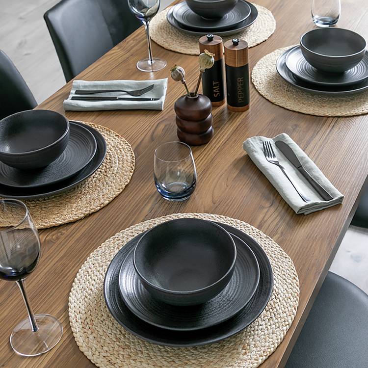 Habitat Textured Ripple 12 Piece Stoneware Dinner Set- Black