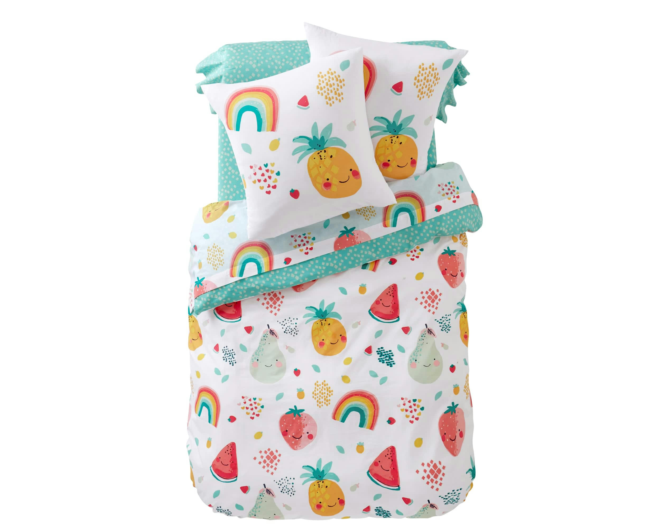 FRUITOS - Drap-housse enfant 90x190 bleu en coton