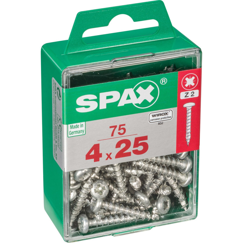 Vis à tête ronde 4 x 25 mm 75 pièces SPAX