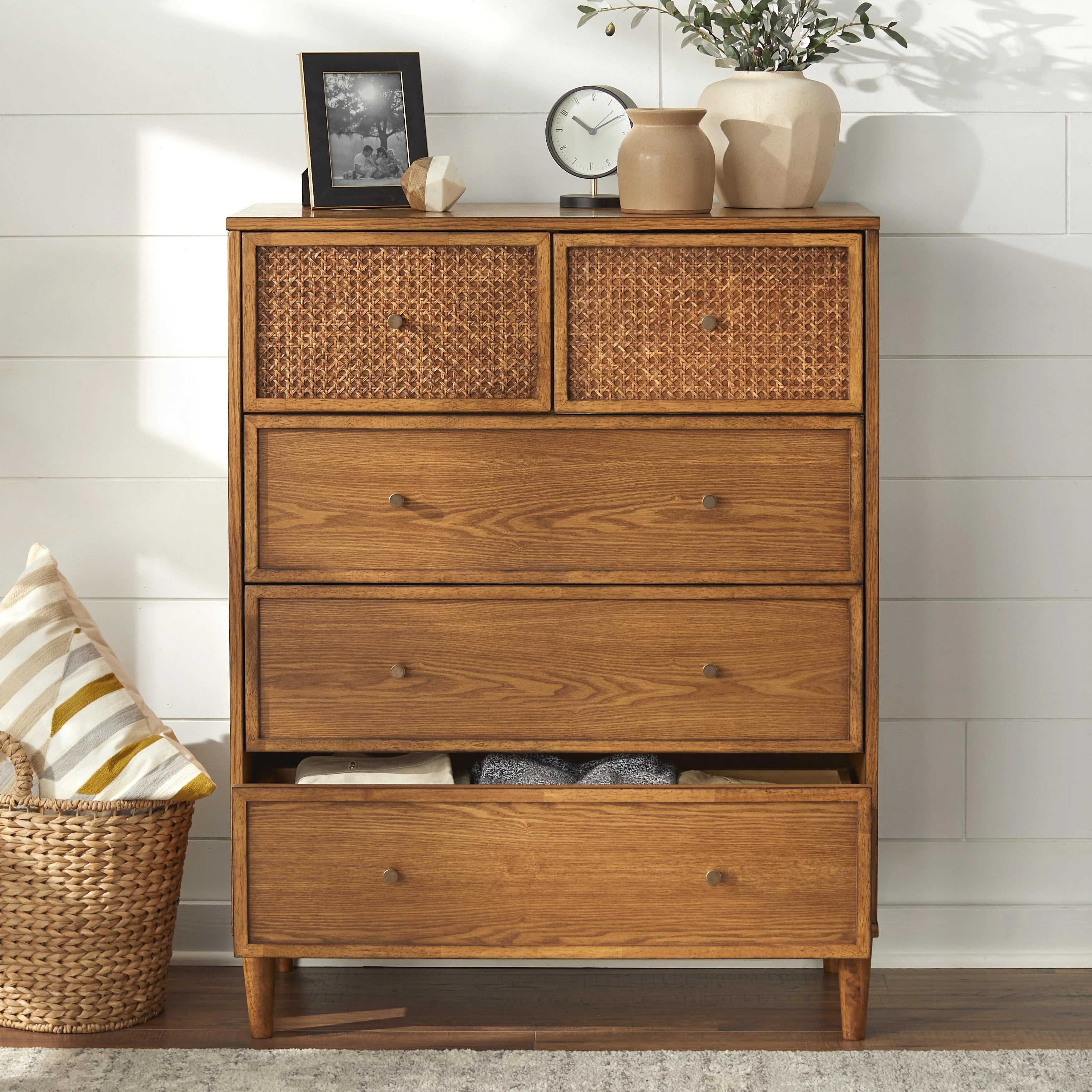 Lifestorey Maxwell 5-Drawer Chest with Natural Cane
