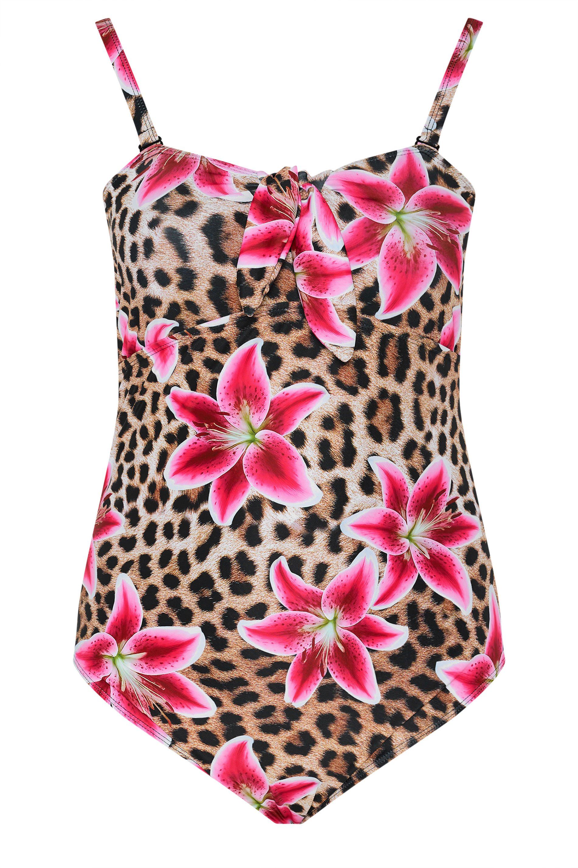 Yours Leopard Tie Front Bandeau Swimsuit