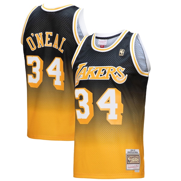 Shaquille O'Neal Los Angeles Lakers 1996/97 Hardwood Classics Fadeaway Swingman Player Jersey - Gold/Black