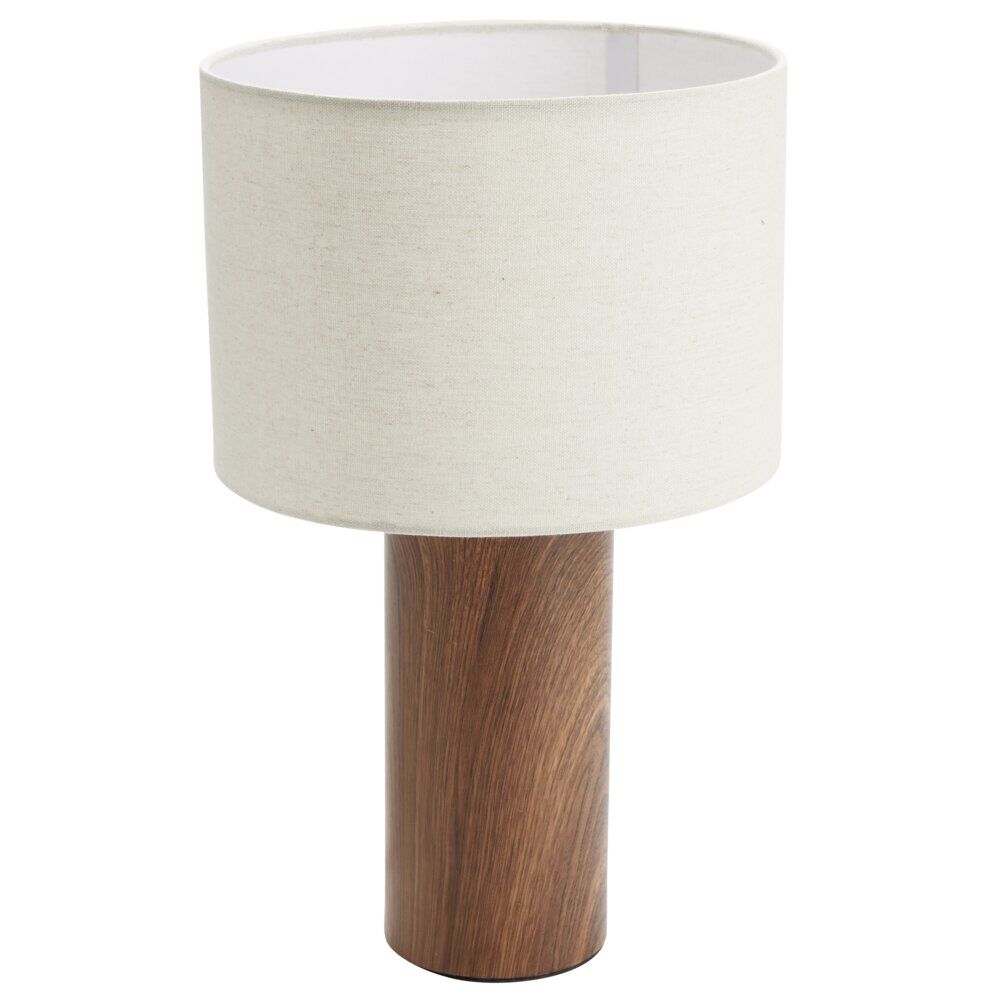 Lampe à poser base céramique effet bois abat-jour blanc Ø24xH37cm
