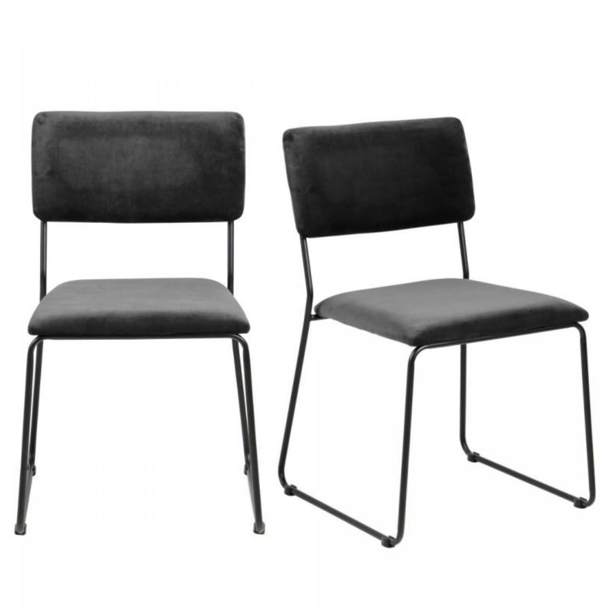 CARNELIA - Lot de 2 chaises en velours style moderne gris