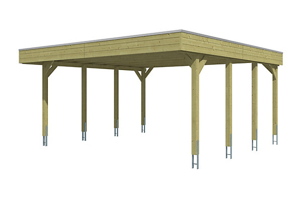 Carport SKAN HOLZ Friesland 546 x 555 cm, avec toit EPDM, imprégné vert