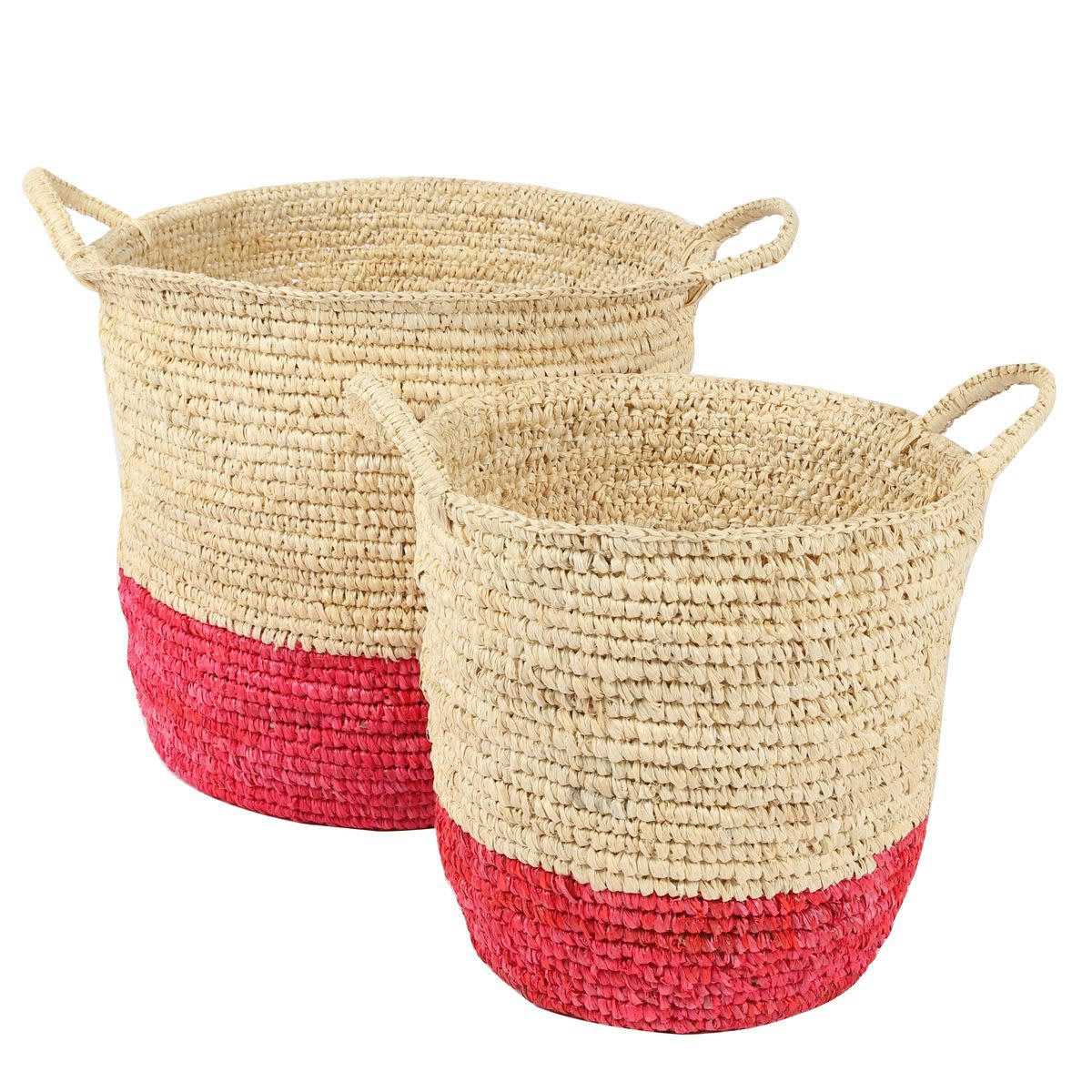 PANAMA - Paniers de décoration jonc de mer naturel et corail (set de 2)